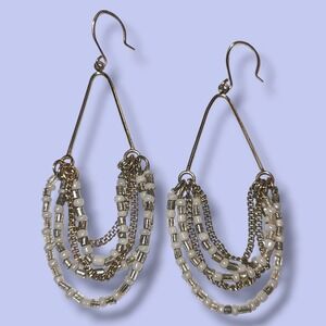 White & Gold Tone Beaded Chandelier‎ Dangle Earrings